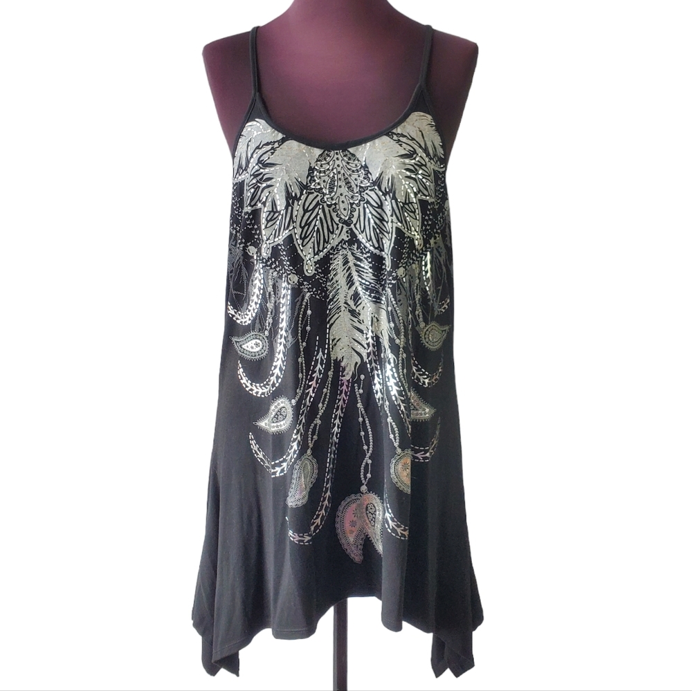 Roman Brand Tank Top Tunic NWT Crochet racerback Black Silver Plus 2X. Xl